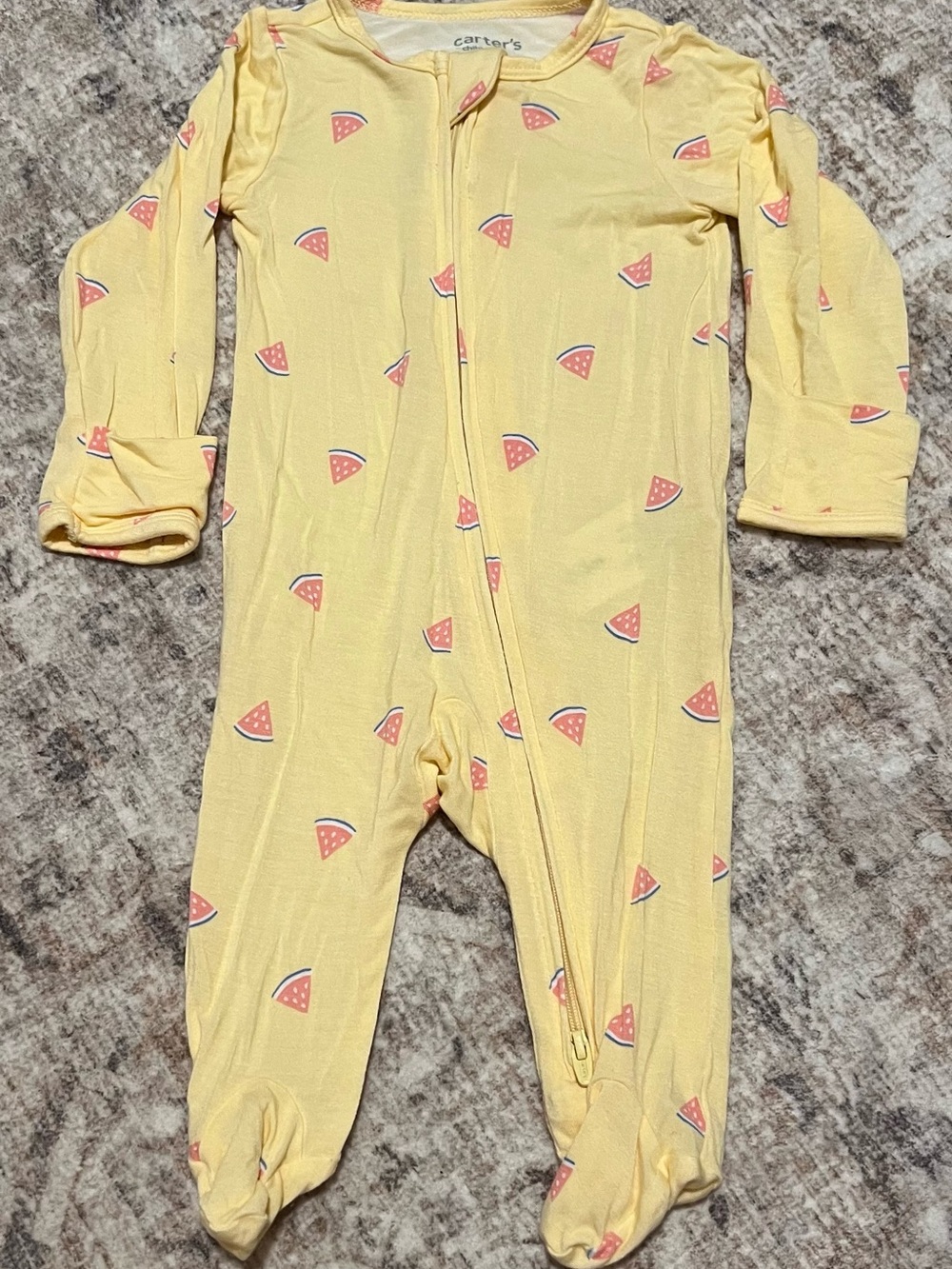Carter's Yellow Footed One-Piece with Pink Watermelon Print